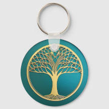 Cadena de claves Gold y Turquoise Tree of Life