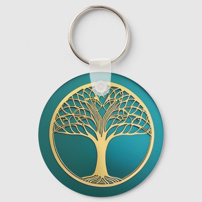Llavero Cadena de claves Gold y Turquoise Tree of Life (Anverso)