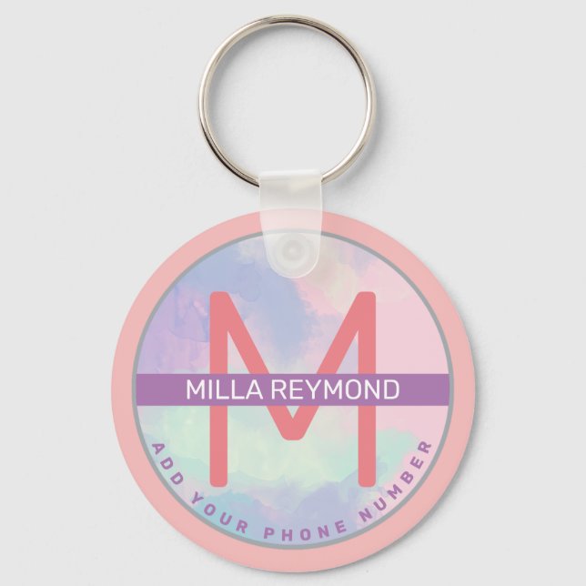 Llavero cadena de claves lilac rosa con nombre (Anverso)