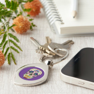 Llavero Cadena de claves Metalizado del cráneo de azúcar m