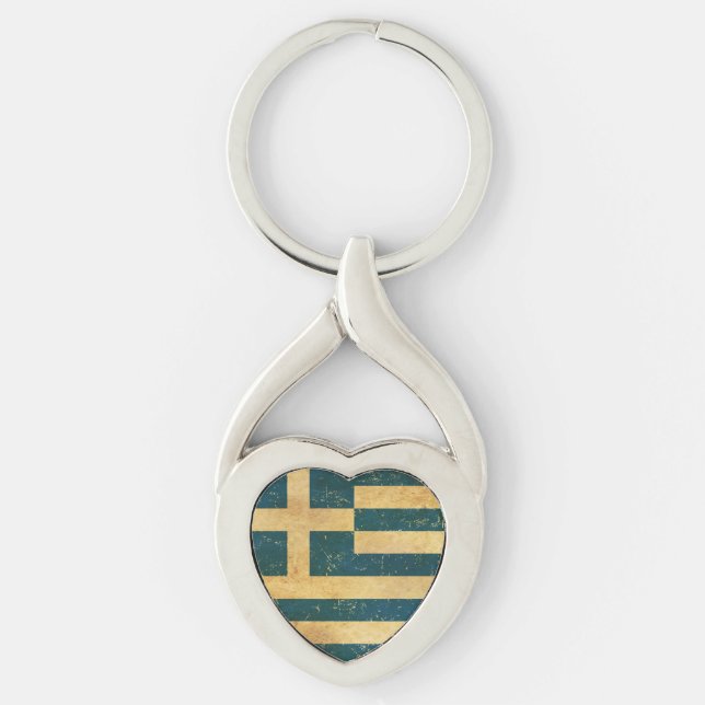 Llavero Cadena de claves Metalizado Grunge de bandera grie (Anverso)