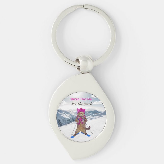 Llavero Cadena de claves metalizado, rota el gato de esquí (Anverso)