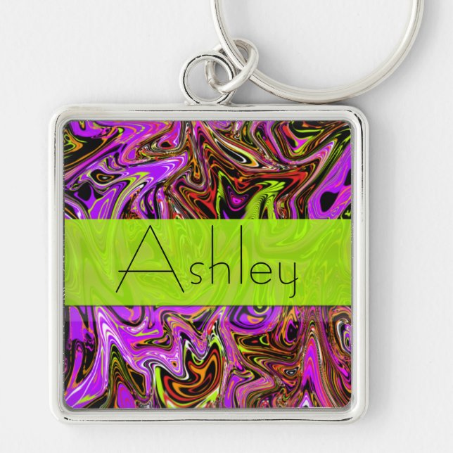 Llavero Cadena de claves Neon Purple y Green Swirls con no (Frente)