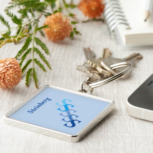 Llavero Cadena de claves - Nombre azul e Iniciales (Lado)