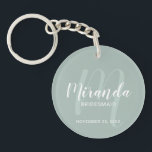 Llavero Cadena de claves para la dama de honor personaliza<br><div class="desc">Añada un toque personal a su boda con la cadena de claves personalizada de la dama de honor. Esta cadena de claves presenta el nombre personalizado de la dama de honor en un estilo de letra de escritura moderno y blanco y un monograma en un estilo de letra de escritura...</div>