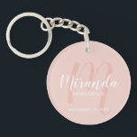 Llavero Cadena de claves para la dama de honor personaliza<br><div class="desc">Añada un toque personal a su boda con la cadena de claves personalizada de la dama de honor. Esta cadena de claves presenta el nombre personalizado de la dama de honor en un estilo de letra de escritura moderno y blanco y un monograma en un estilo de tipo de letra...</div>