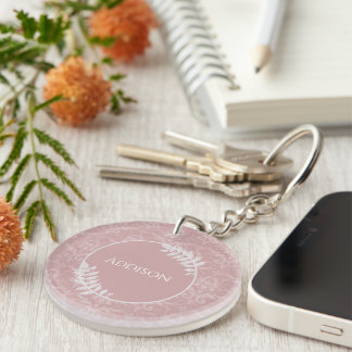 Llavero Cadena de claves personalizada de Damask elegante 