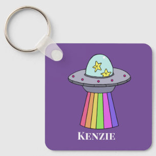 Llavero Cadena de claves personalizada de UFO de arcoiris