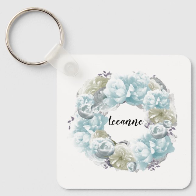 Llavero Cadena de claves personalizada Dusty Blue Wreath (Anverso)