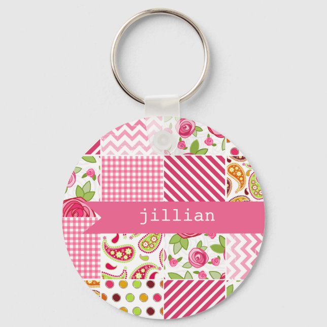 Llavero Cadena de claves personalizada Girly Patchwork (Anverso)