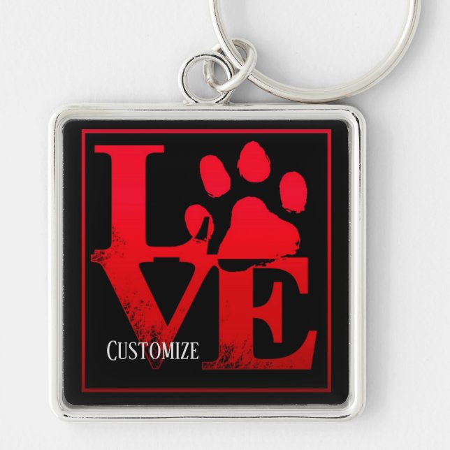 Llavero Cadena de claves personalizada Red Love Paws (Frente)