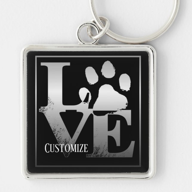 Llavero Cadena de claves personalizadas Silver Love Paws (Frente)