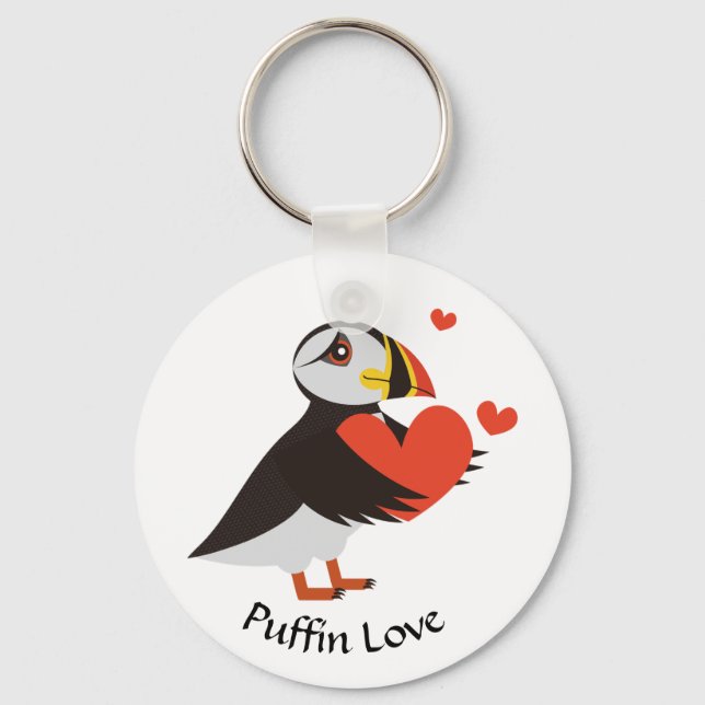 Llavero Cadena de claves Puffin Love Red Hearts (Anverso)