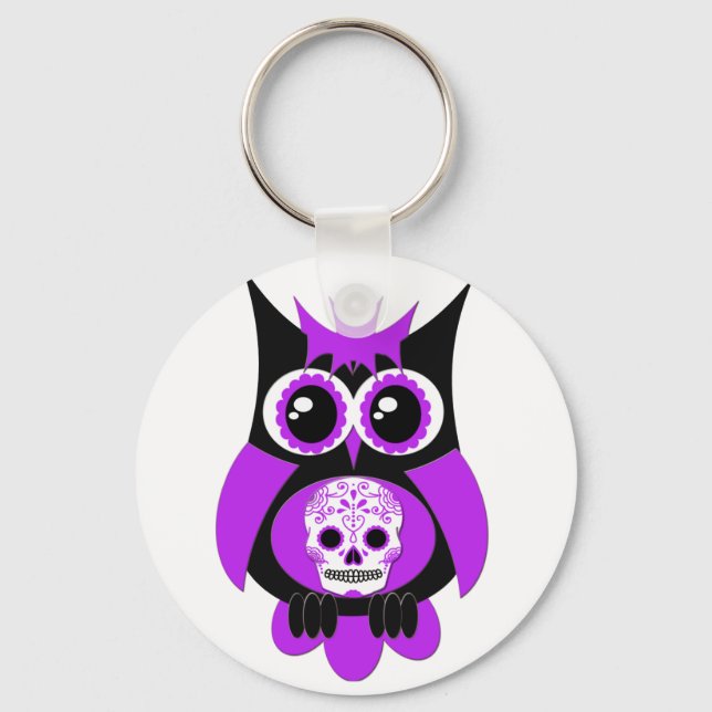 Llavero Cadena de claves Purple Sugar Skull Owl (Anverso)