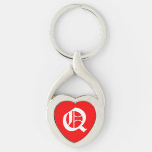 Llavero Cadena de claves "Q" del corazón rojo