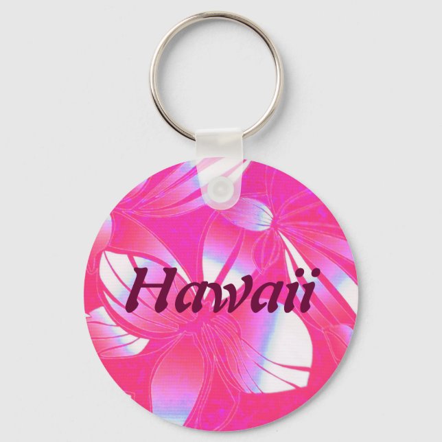 Llavero Cadena de claves rosa de impresión floral hawaiana (Anverso)