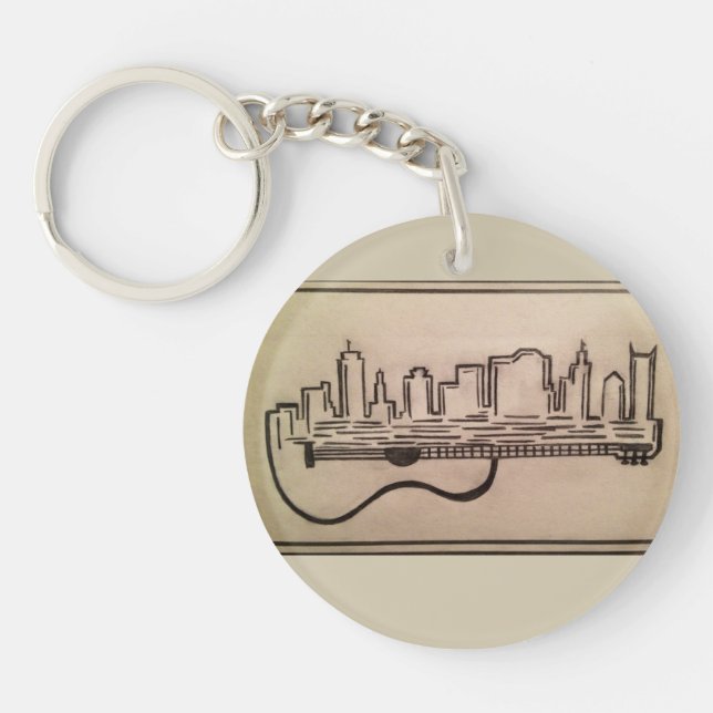 Llavero Cadena de claves "Skyline acústica" en blanco y ne (Frente)