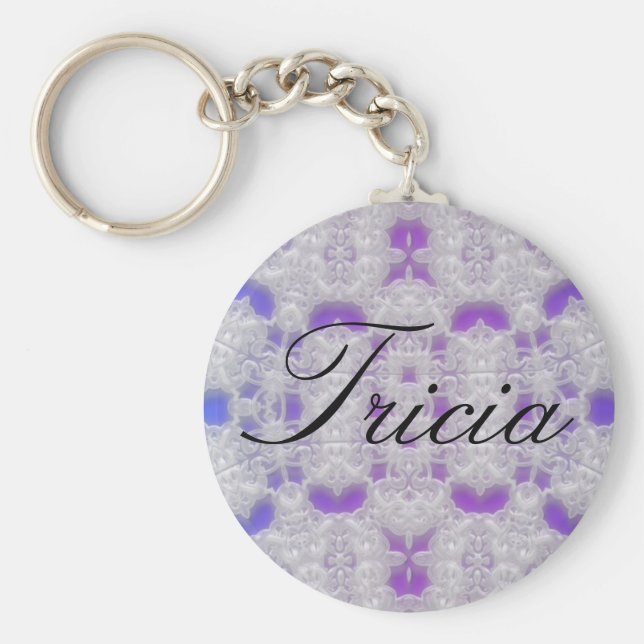 Llavero cadena de claves Tricia de encaje azul (Frente)