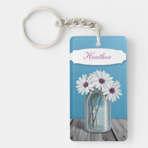 Llavero Cadena de claves White and Purple Daisy Mason Jar