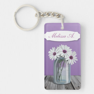 Llavero Cadena de claves White and Purple Daisy Mason Jar