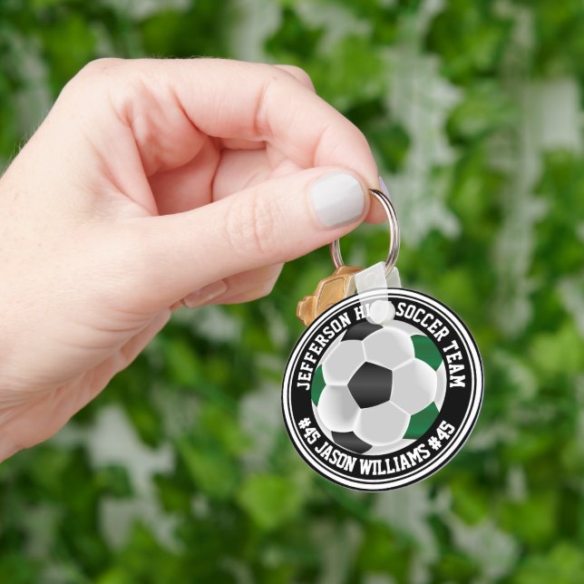 Llavero Cadena de ⚽ de fútbol verde, negro y blanco (Mano)