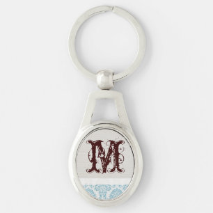 Llavero Cadena de llave de damasco azul filigrí