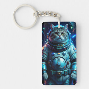 Llavero Cadena de llaves con un gato astronauta en el espa