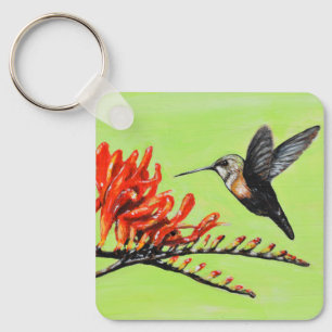 Llavero Cadena de pinturas de colibrí y crocosmia