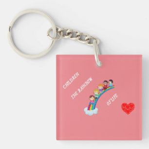 Llavero Cadena de teclas acrílica de doble cara. Niños y a