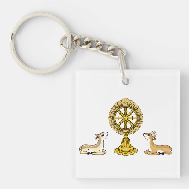 Llavero Cadena de teclas Buddha Dharma Wheel & Deers (Frente)