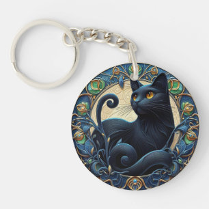 Llavero Cadena de teclas celtas de gato negro Art Nouveau