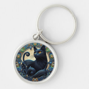 Llavero Cadena de teclas celtas de gato negro Art Nouveau