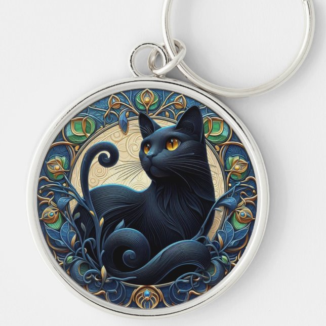 Llavero Cadena de teclas celtas de gato negro Art Nouveau (Frente)