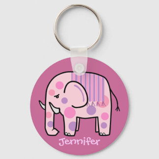 Llavero Cadena de teclas corta con Elefante Rosa y Nombre