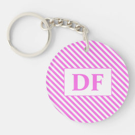 Llavero Cadena de teclas de bandas rosadas/blancas inicial