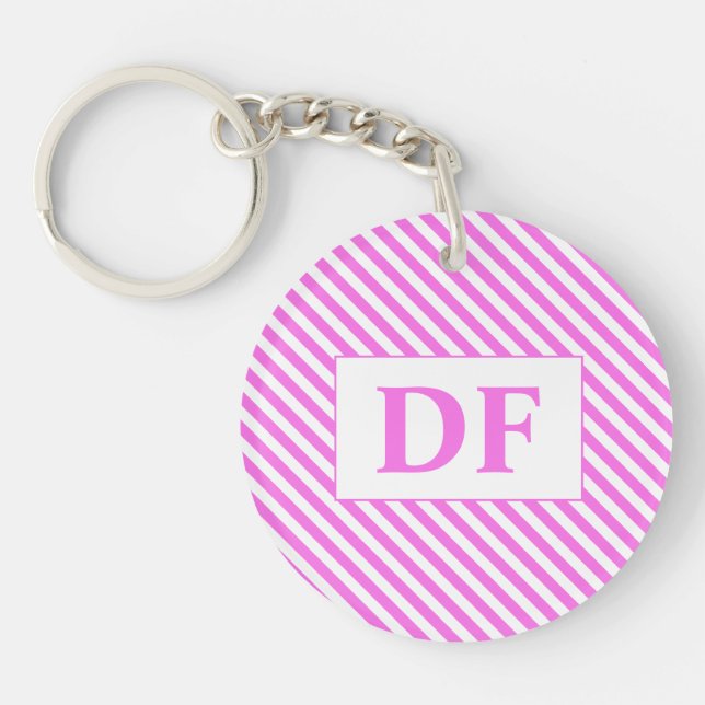 Llavero Cadena de teclas de bandas rosadas/blancas inicial (Frente)