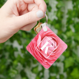 Llavero Cadena de teclas de flor rosa con monograma