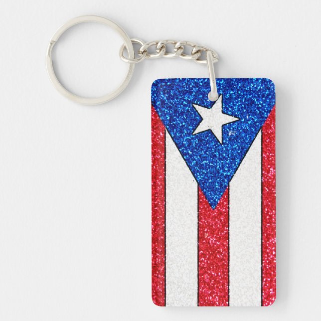 Llavero cadena de teclas de la bandera de Puerto Rico purp (Frente)