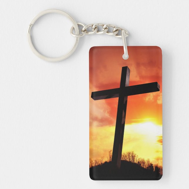 Llavero Cadena de teclas de la Cruz de Pascua Rectangle Pe (Frente)