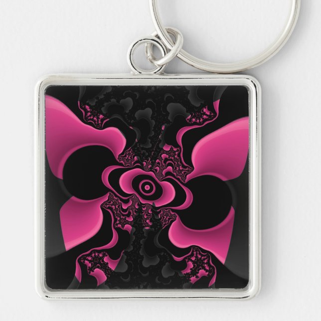 Llavero cadena de teclas de la mariposa fractal negra y ro (Frente)