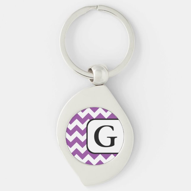 Llavero Cadena de teclas de monograma de cheurón morado (Anverso)