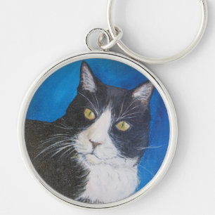Llavero Cadena de teclas de pintura para gato de Tuxedo