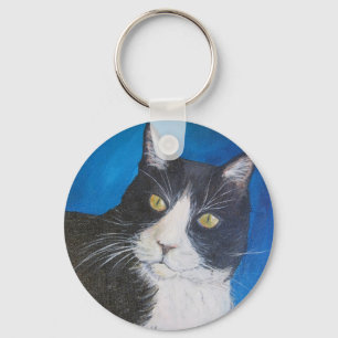 Llavero Cadena de teclas de pintura para gato de Tuxedo