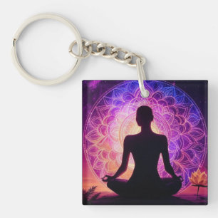 Llavero Cadena de teclas de silueta meditadora - Mandala e