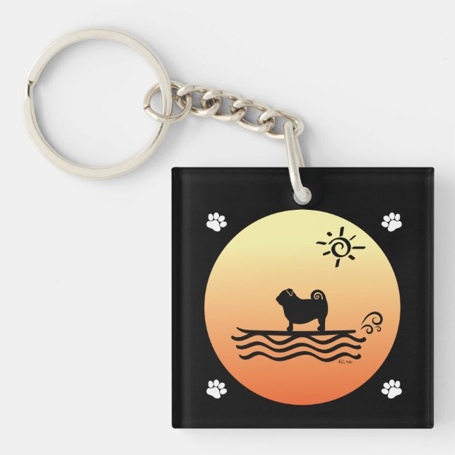 Llavero Cadena de teclas de surf Pug (Frente)