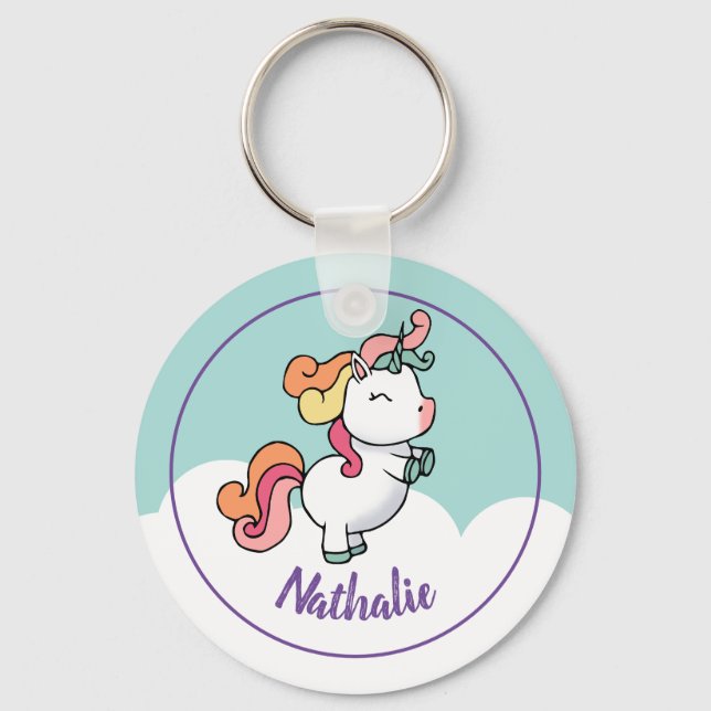 Llavero Cadena de teclas de unicornio infantil con nombre (Anverso)