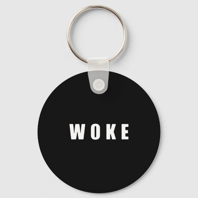 Llavero Cadena de teclas del botón "WOKE" (OSCURO) (Anverso)