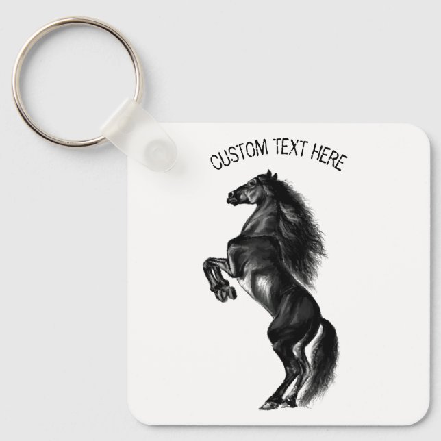 Llavero Cadena de teclas del caballo negro con texto Perso (Anverso)