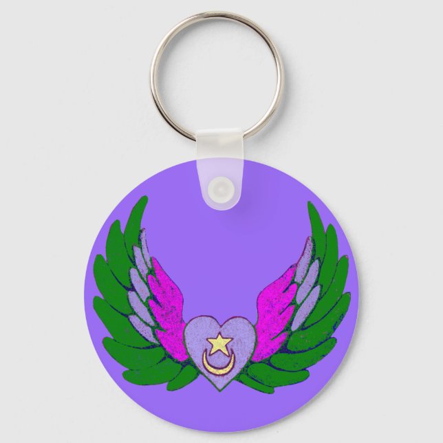 Llavero Cadena de teclas del corazón alado del sufi verde (Anverso)