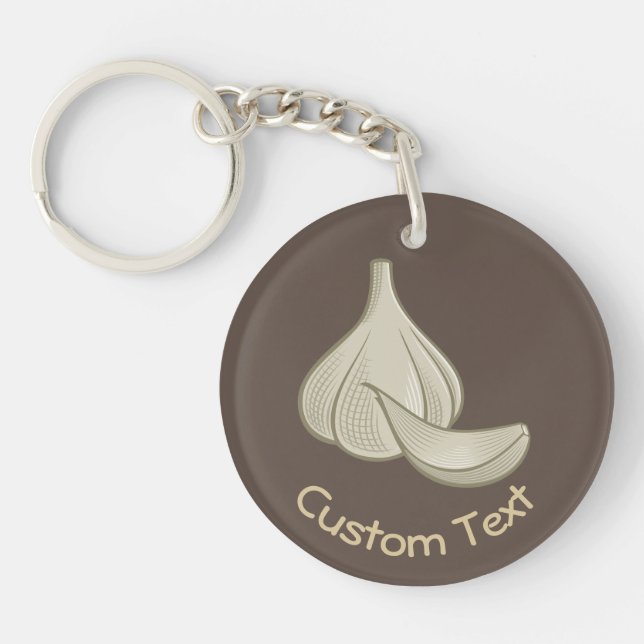 Llavero Cadena de teclas del icono de Garlic Woodcut (Frente)